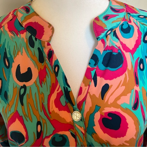 Tracy Negoshain green peacock pattern dress. Size medium - Picture 3 of 8